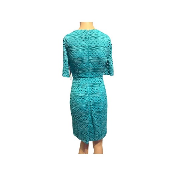 Jessica Howard Lace Short sleeve Tulip Hem Sheath Dress Turquoise Size 4P NWT - Picture 7 of 13